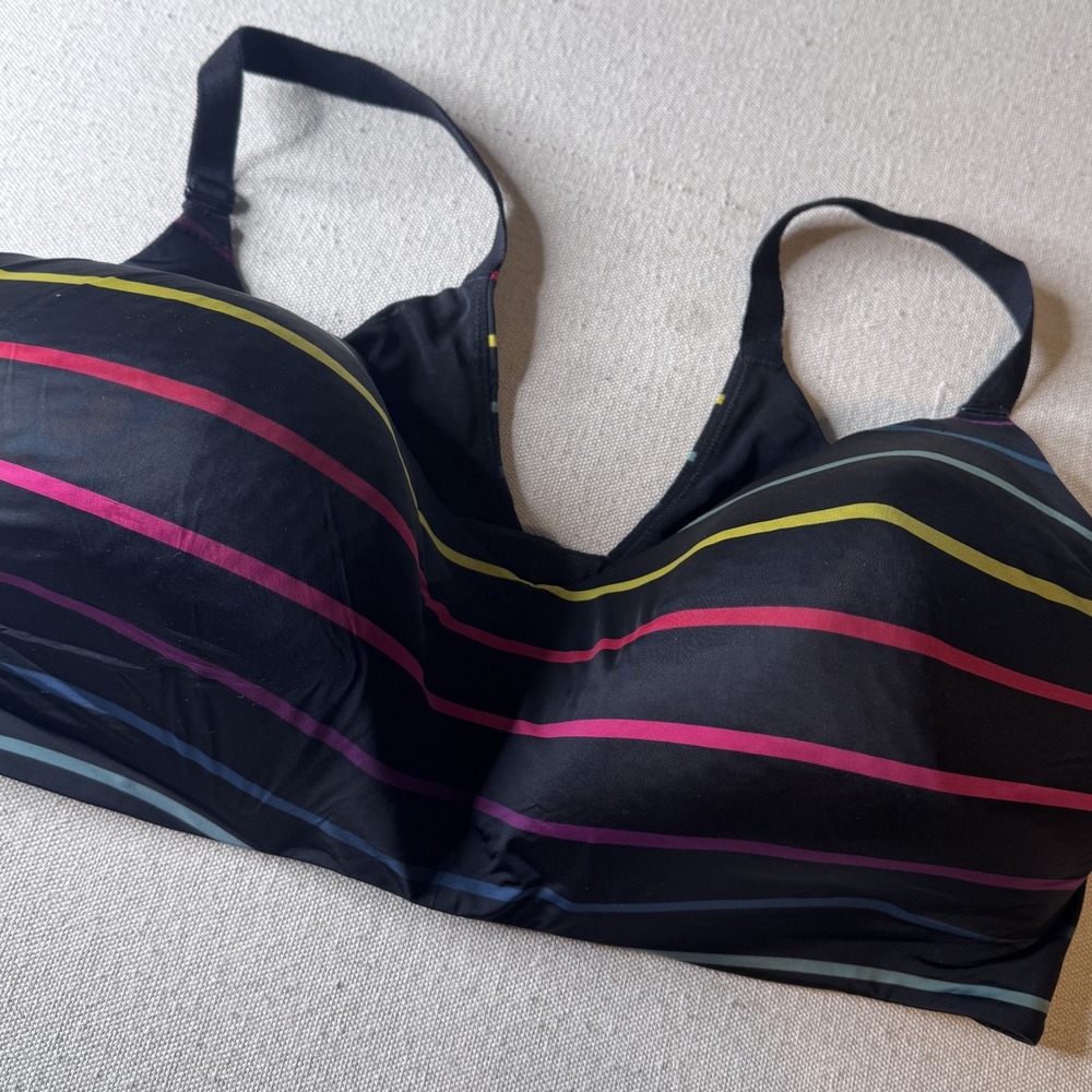 Torrid Curve 360 Back Smoothing WireFree Balconette Bra Black Rainbow Stripe 42F